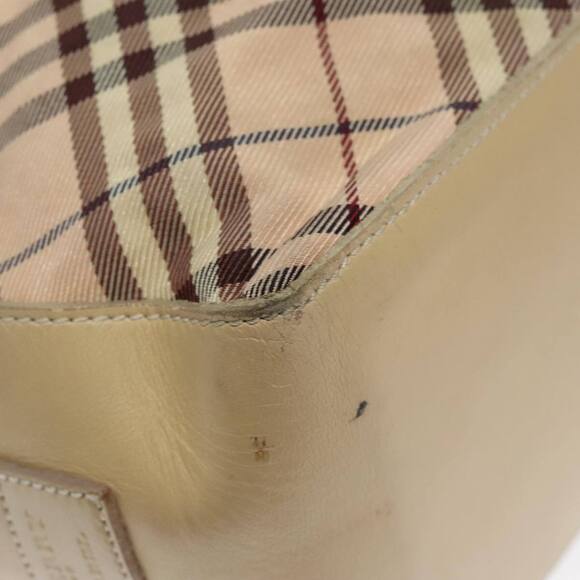 BURBERRY Nova Check Blue Label Tote Bag Nylon Beige Silver Auth 96792 - Picture 16 of 16